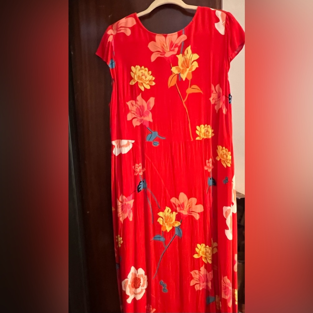 Ann Taylor LOFT Plus Lily Cap Sleeve Spring Poppy Red Maxi Dress Women's Size 14